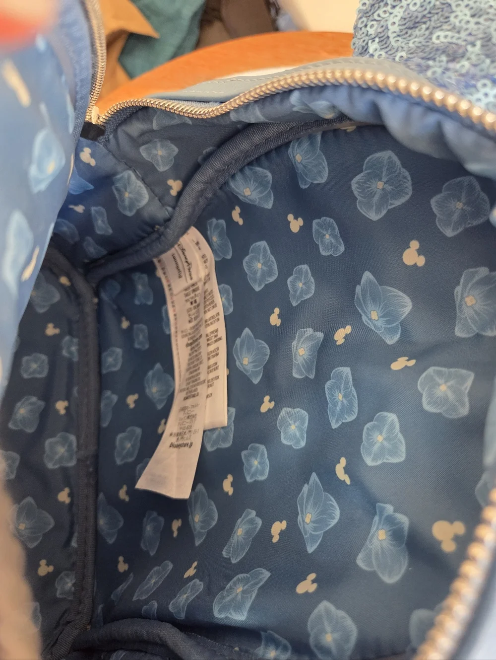 Disney Parks Loungefly Minnie Mouse Hydrangea Blue Sequin Mini Backpack - Picture 11 of 11